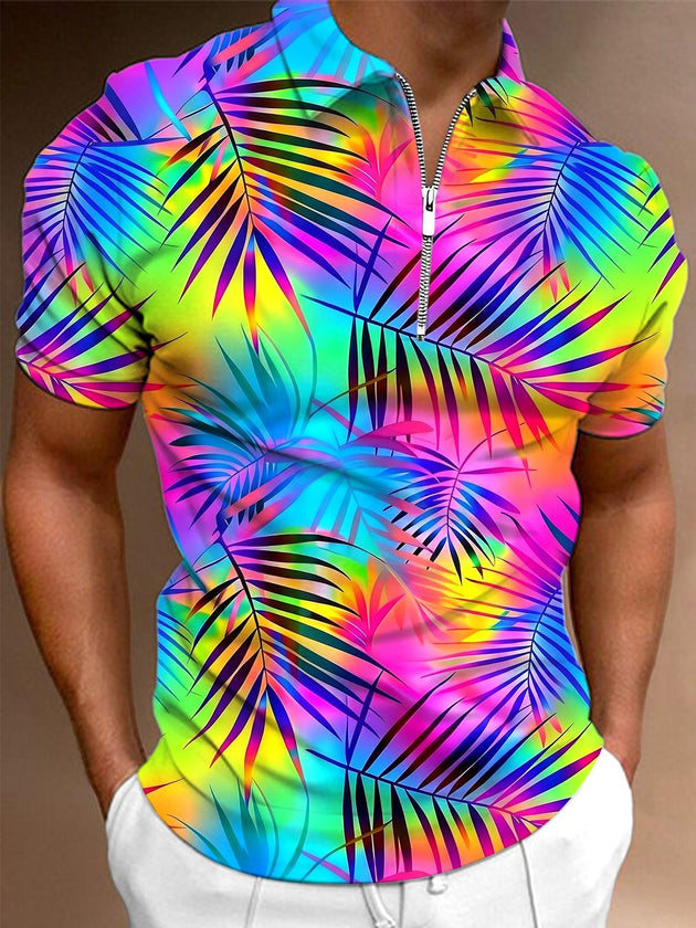Hawaiian Leaf Men's Short Sleeve Zipper Polo