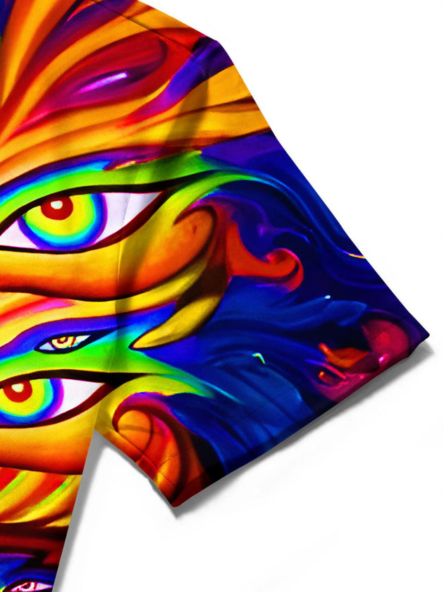 men's psychedelic print shirt close-up short sleeve