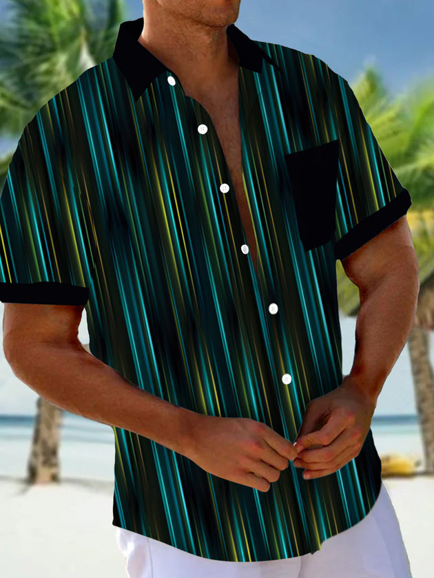 Men's short sleeve shirt with gradient line pattern, front view