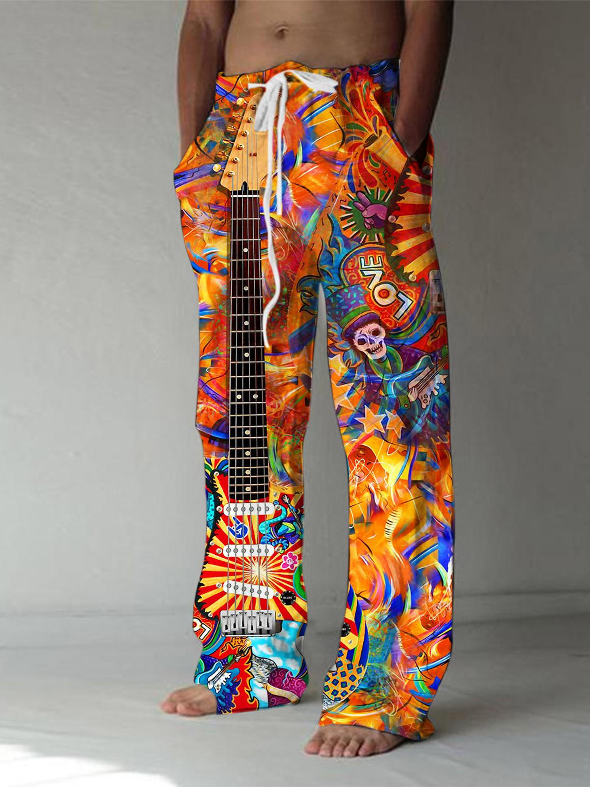 Guitar Art Print Men's Casual Elastic Waist Pants