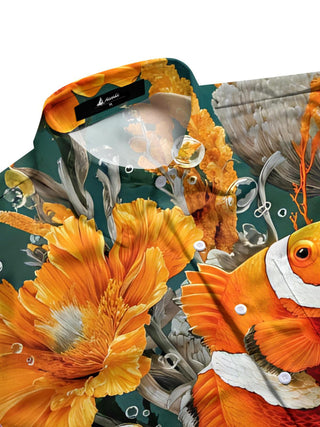 Men's clownfish nautical print half sleeve pocket shirt side view