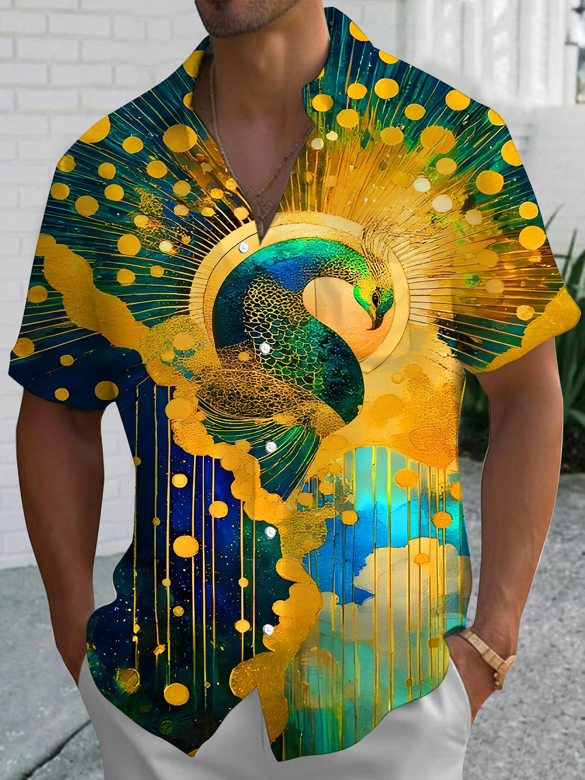 Art Gilded Peacock Men's Pocket Short Sleeve Shirts