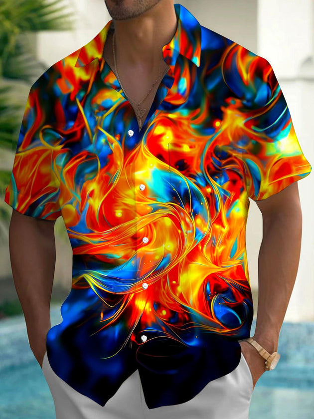 Men abstract print short sleeve shirt front view
