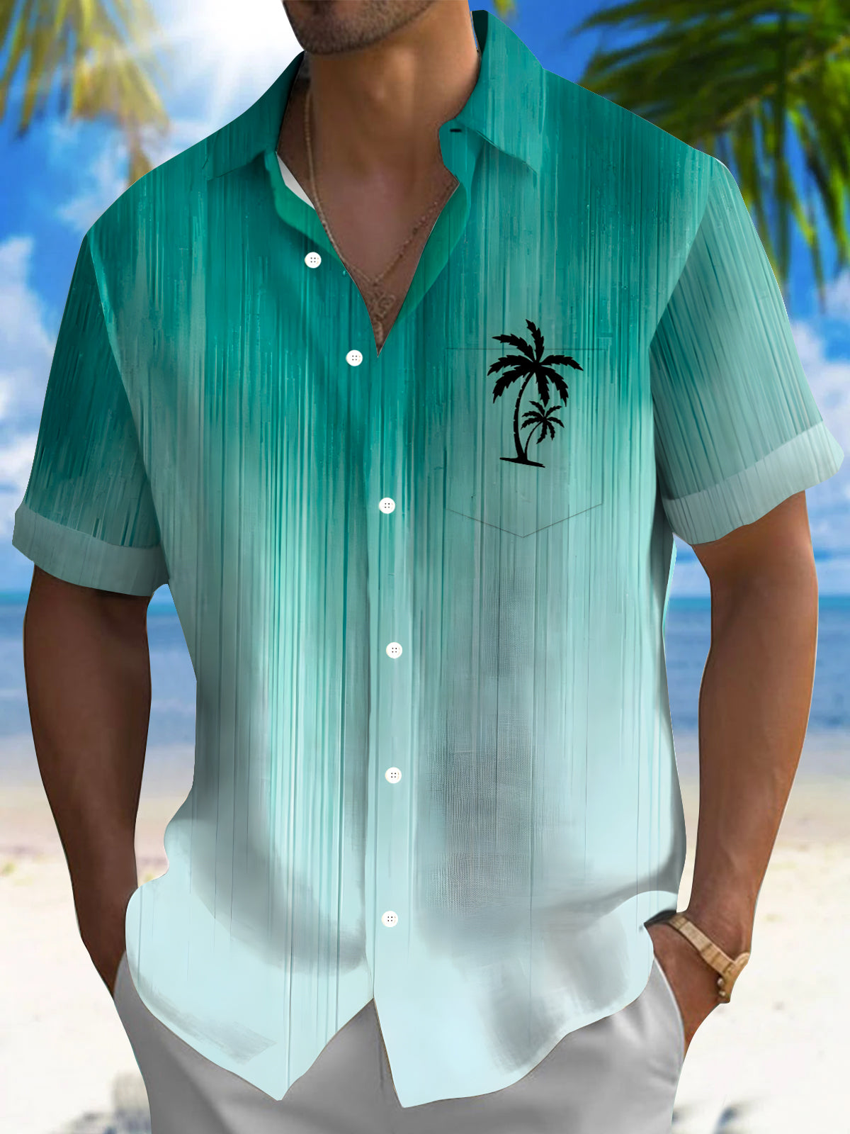 Coconut Tree Men's Pocket Short Sleeve Shirts