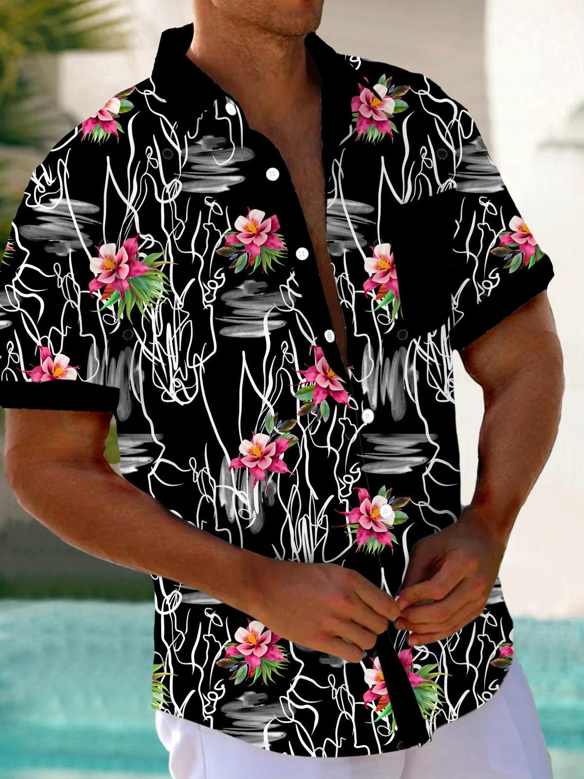 Floral Abstract Short Sleeve Men's Shirts With Pocket