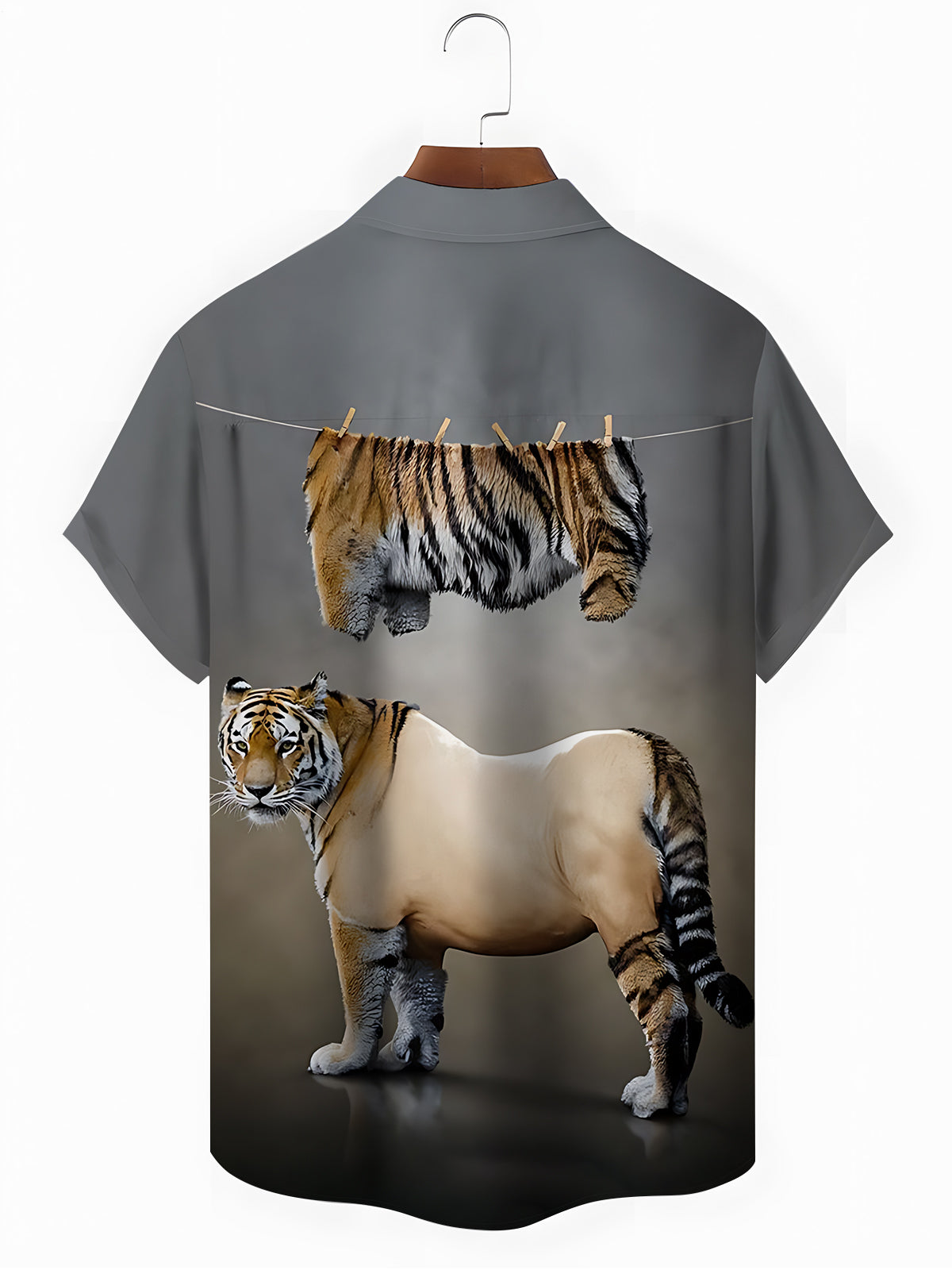 Tiger Print Men's Pocket Short Sleeve Shirts