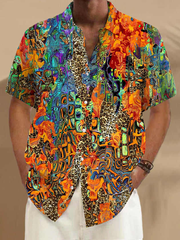 Men's abstract print short sleeve shirt front view