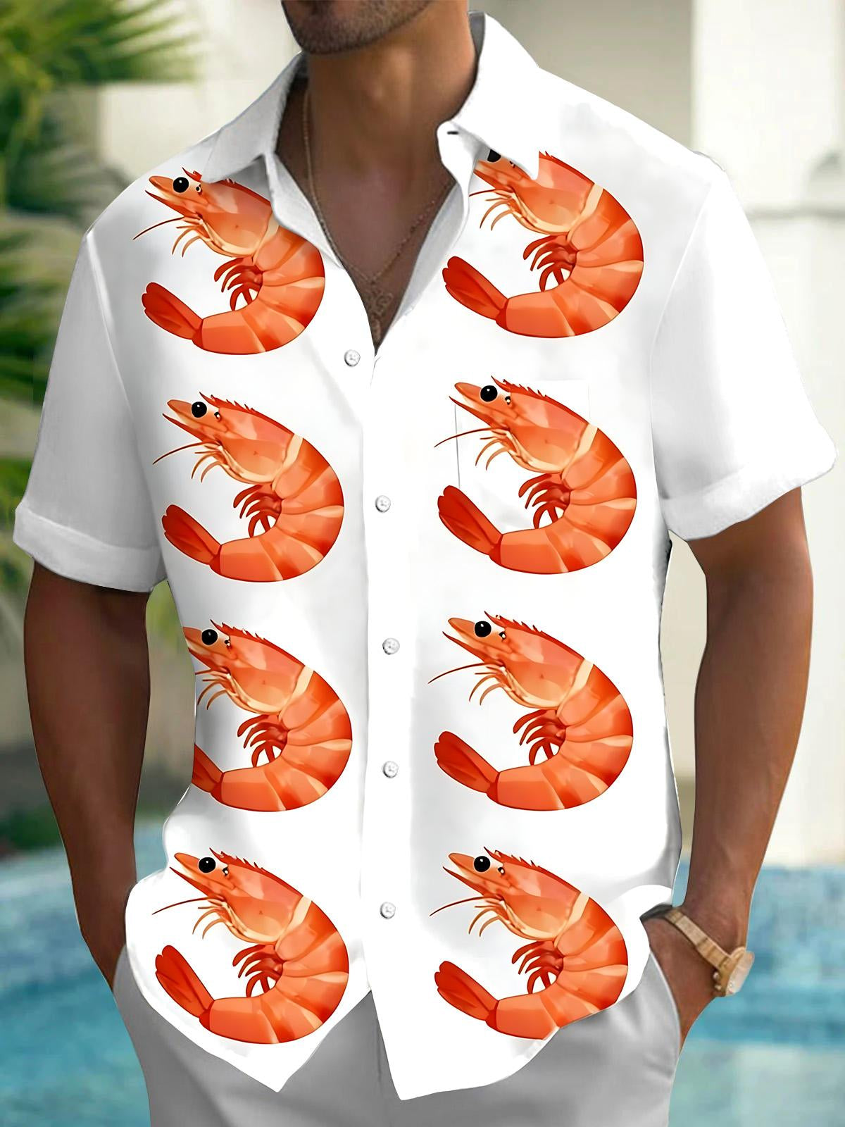 Shrimp Print Men's Pocket Short Sleeve Shirts
