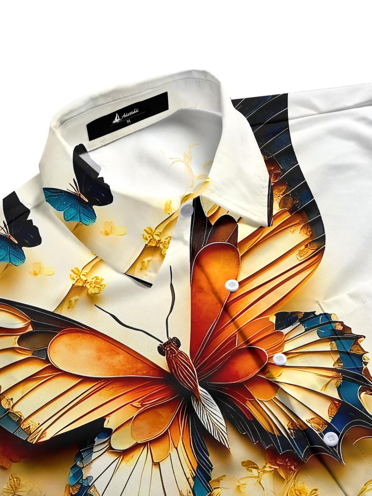 Butterfly Floral Art Relief Men's Pocket Long Sleeve Shirts