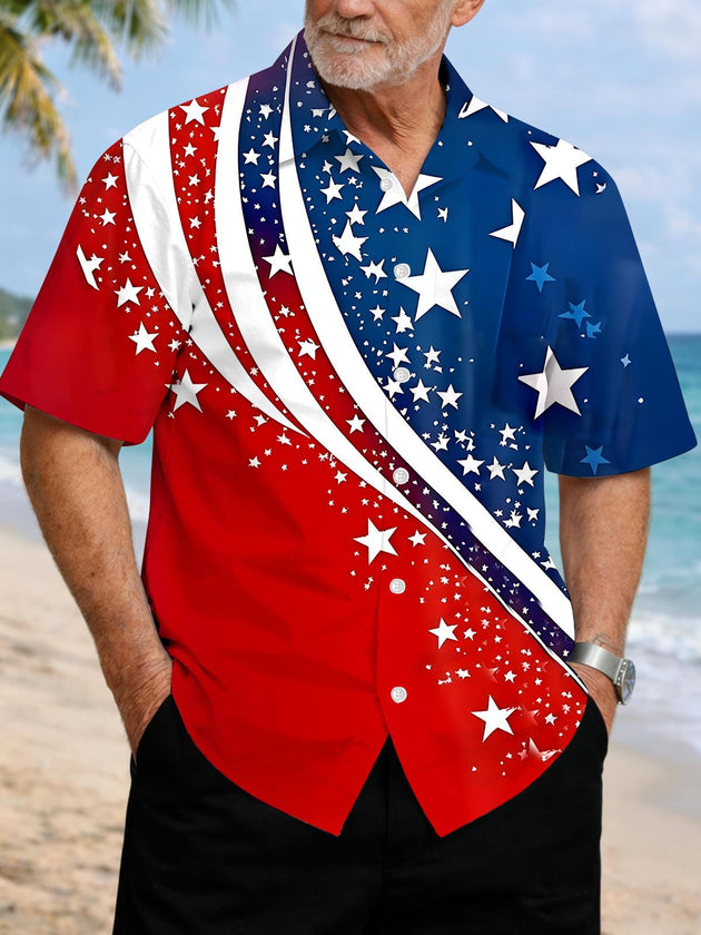 men's American flag print shirt front view Independence Day