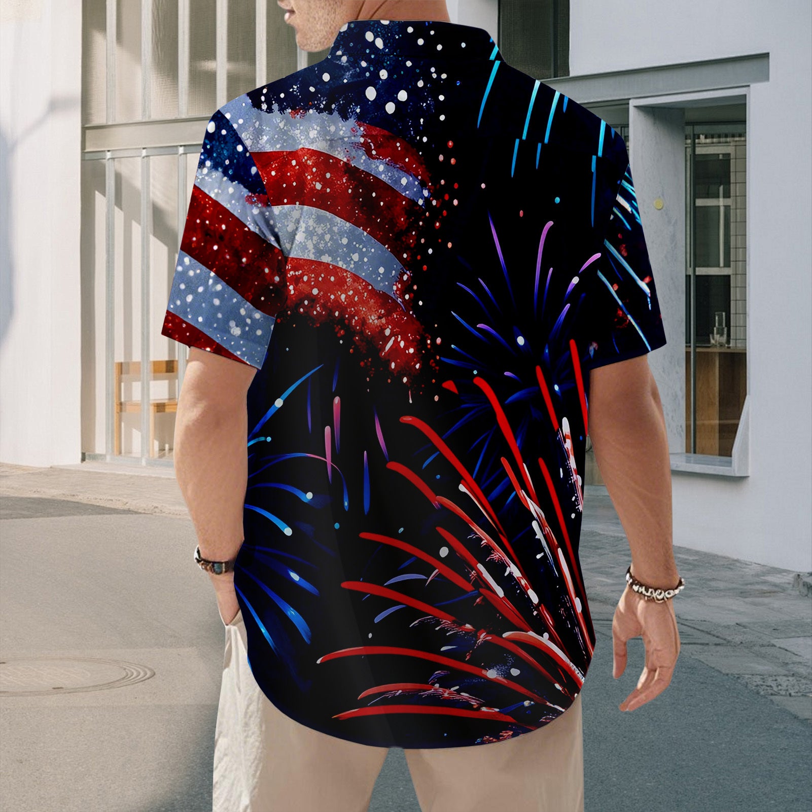 men's red button up shirt Independence Day view 8