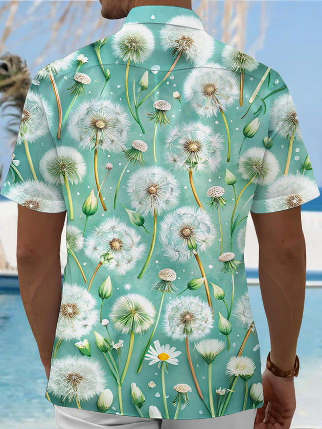 Men's dandelion print short sleeve shirt back view