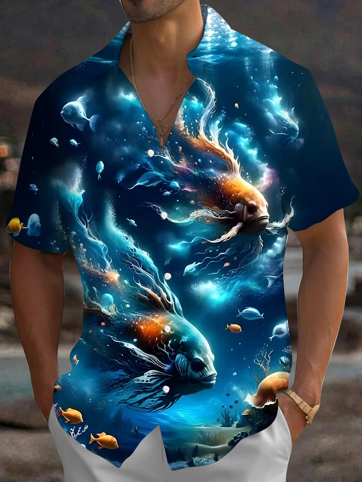 men's fish print shirt front view