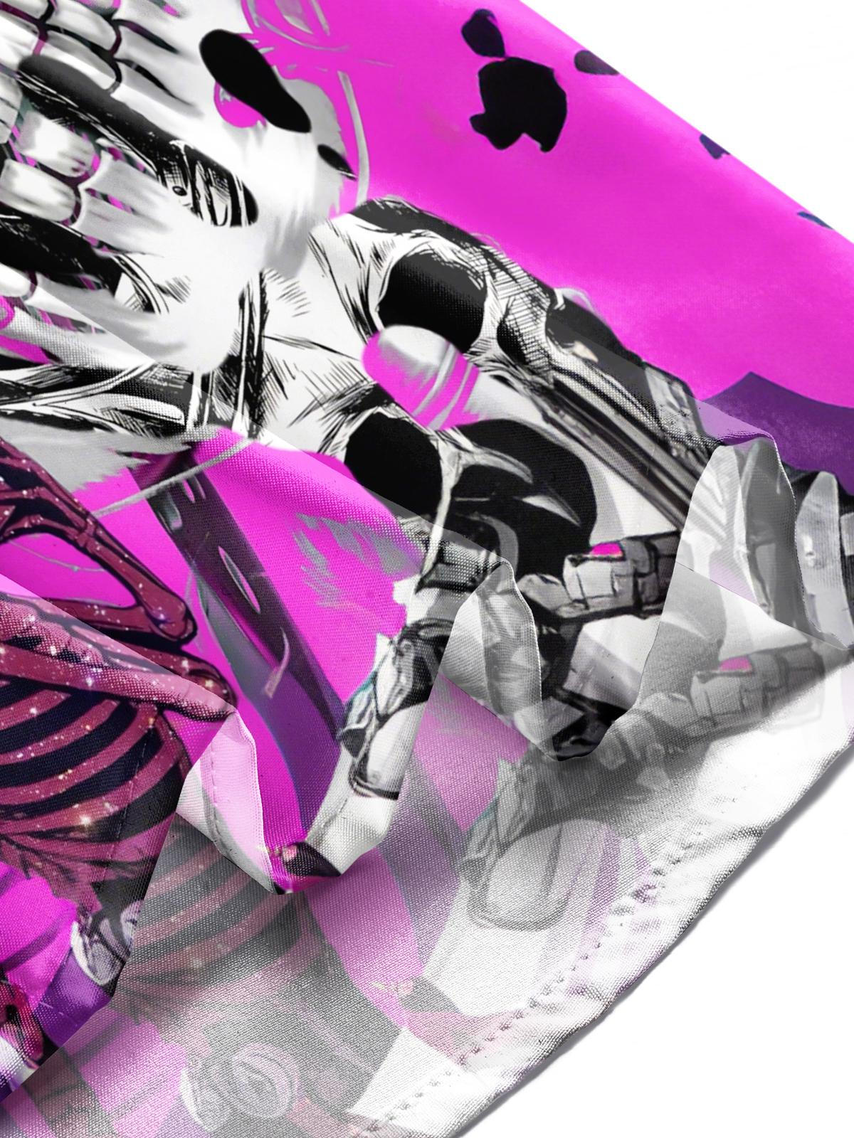 Skull Print Men's Pocket Short Sleeve Shirts