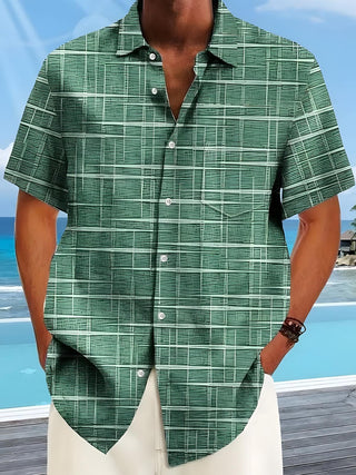 Men's Geometric Print Pocket Short Sleeve Shirt Front View