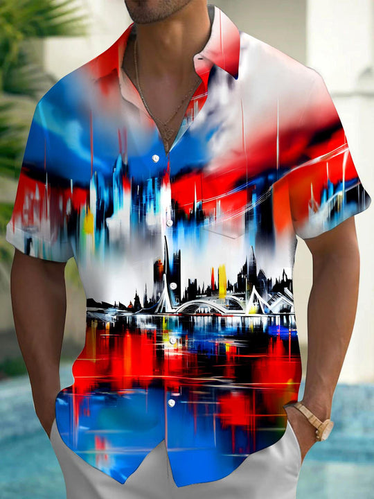 men's tie dye abstract print short sleeve shirt front view