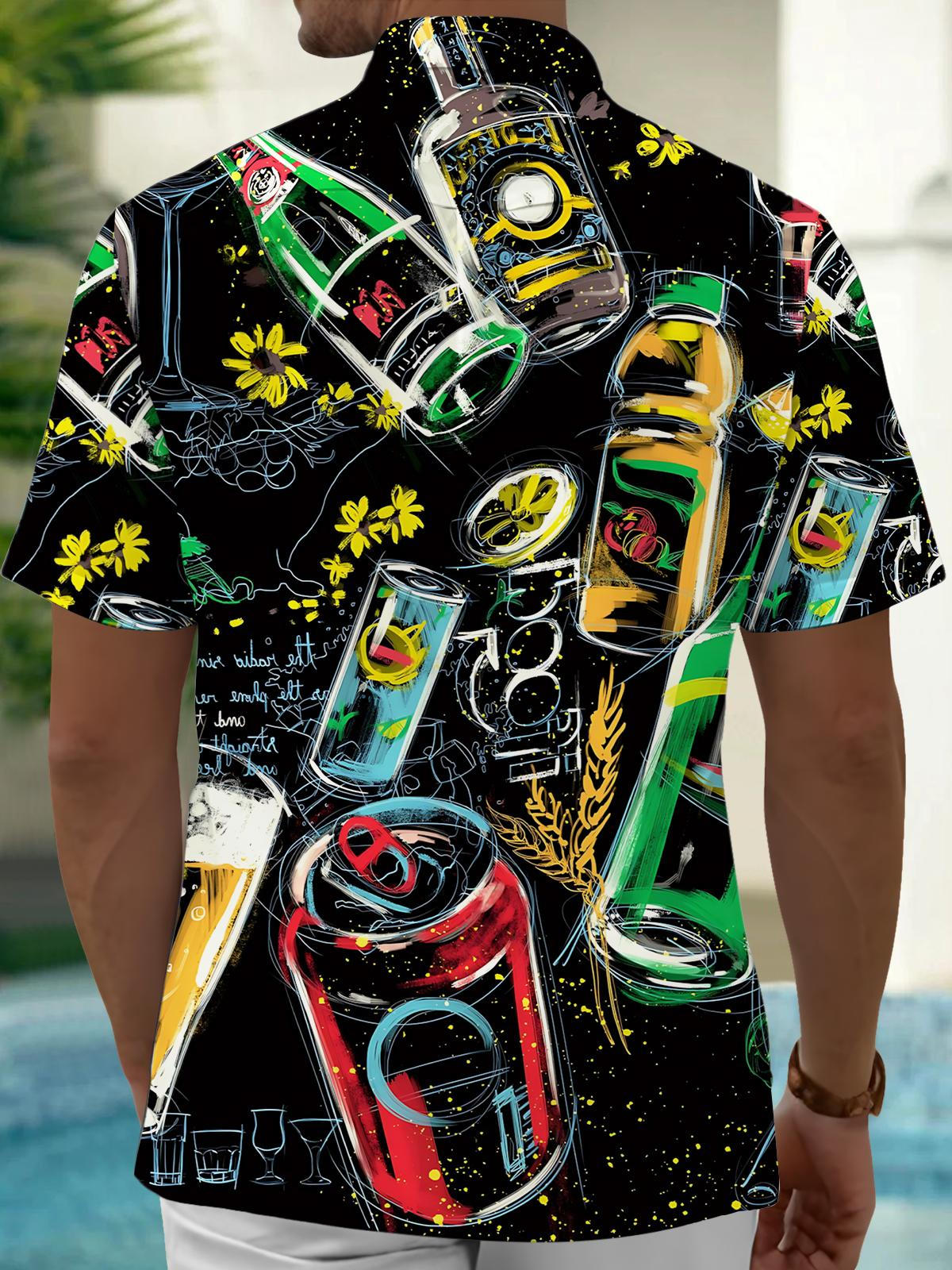 Beer Print Men's Pocket Short Sleeve Shirts