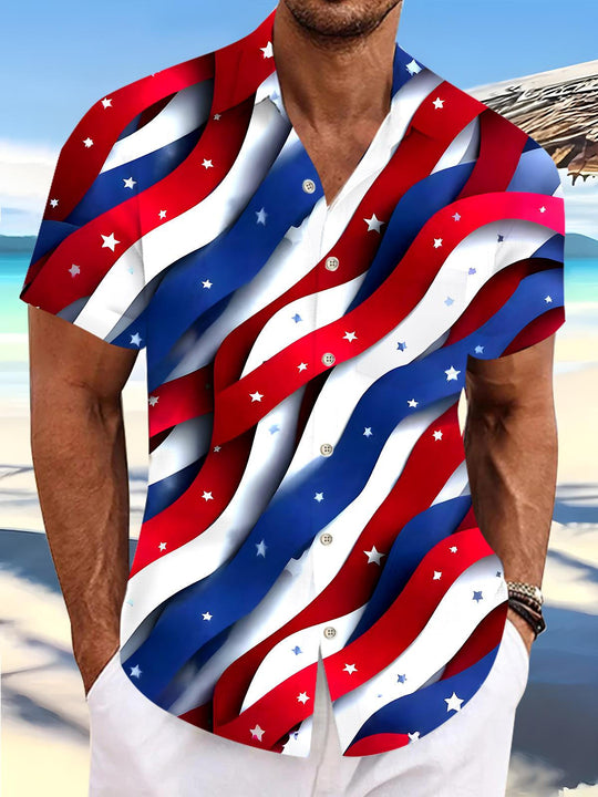 Men's Geometric Pocket Short Sleeve Shirt Front View for Independence Day