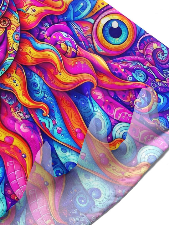 Hippie Psychedelic Colorful Sun Art Women's Short Sleeve Shirts