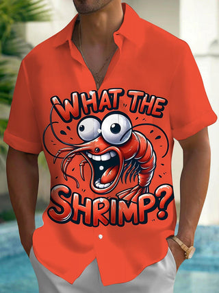 Men's short sleeve shirt with funny shrimp print front view
