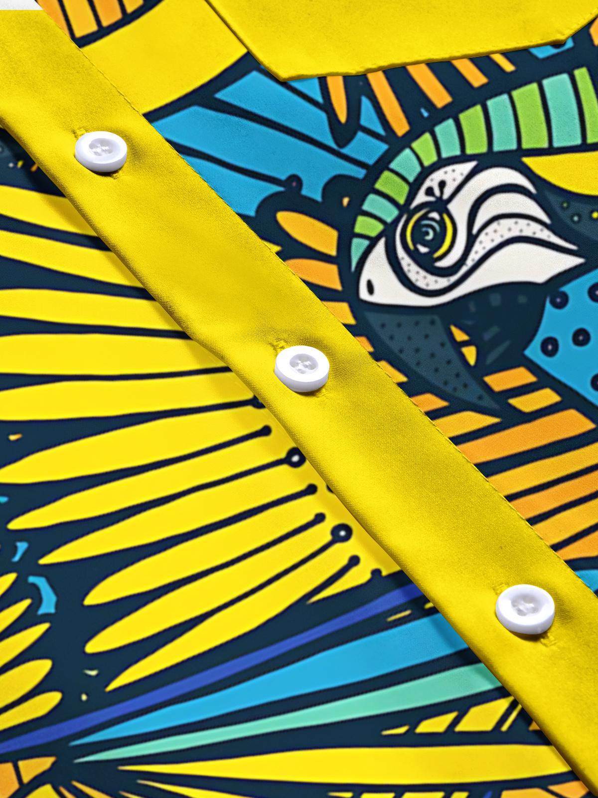 men's parrot print short sleeve flat lay shirt