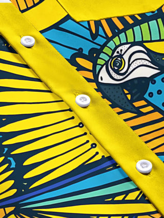 men's parrot print short sleeve flat lay shirt