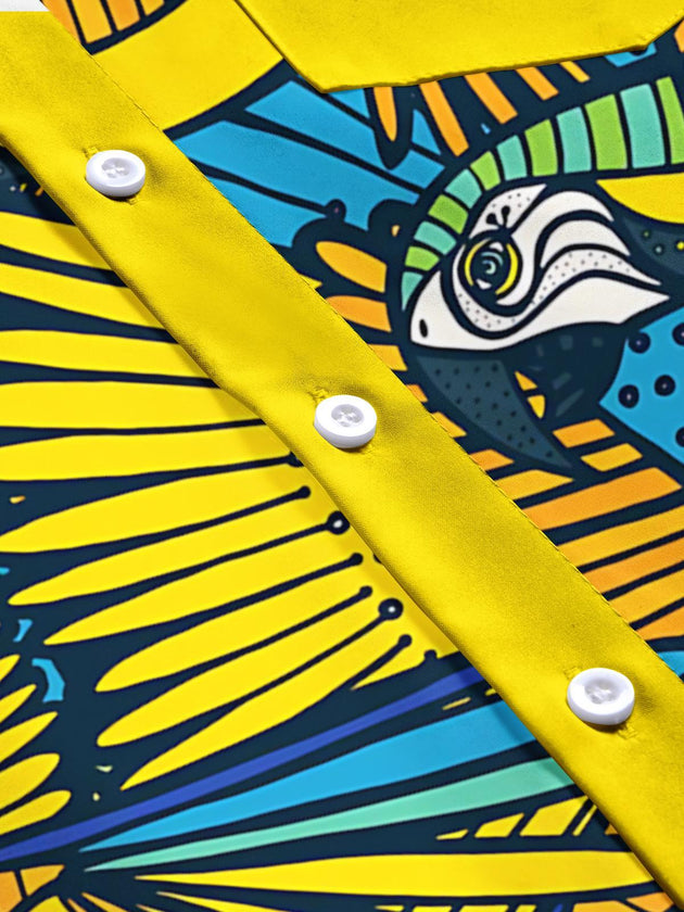 men's parrot print short sleeve flat lay shirt
