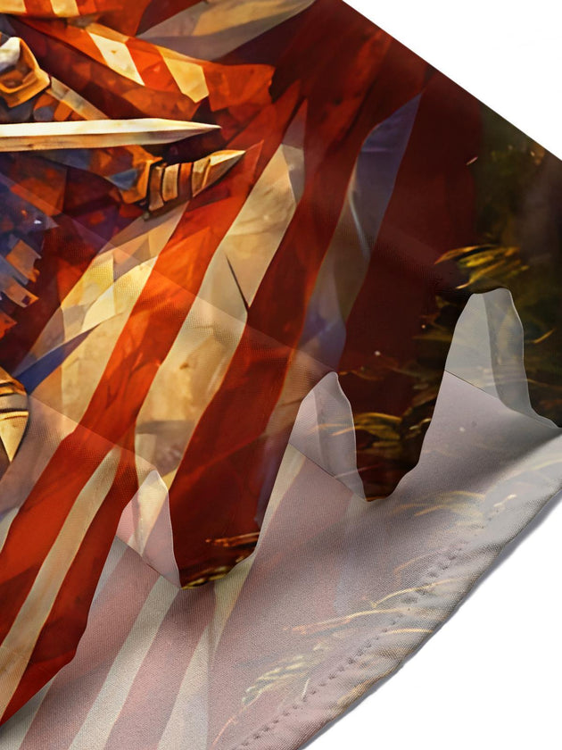 American Flag Knight Independence Day Men's Pocket Short Sleeve Shirts