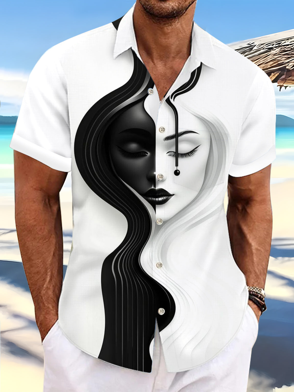 Face Art Print Men's Pocket Short Sleeve Shirts