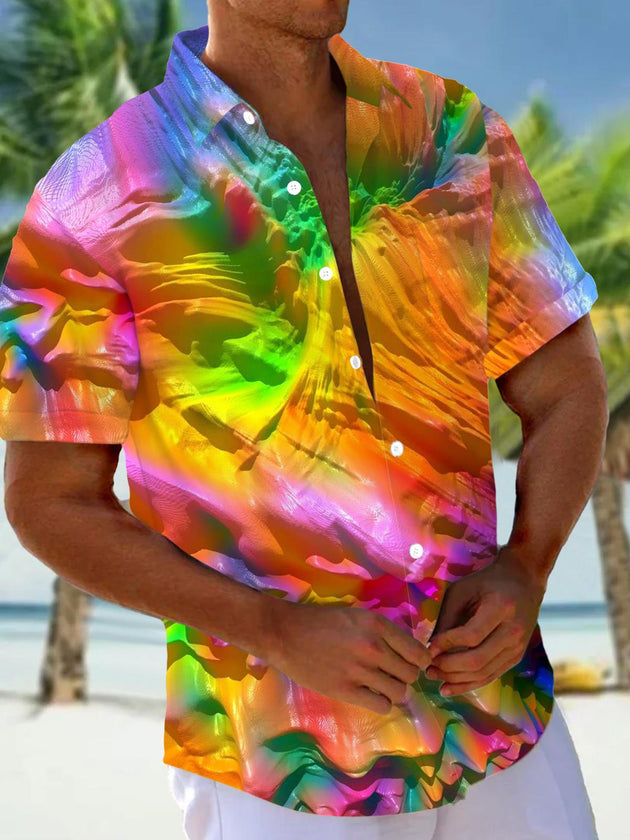 Men's colorful art print short sleeve shirt front view
