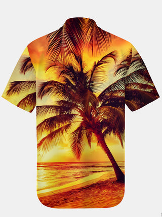 Men's blue Hawaiian print short sleeve shirt back view