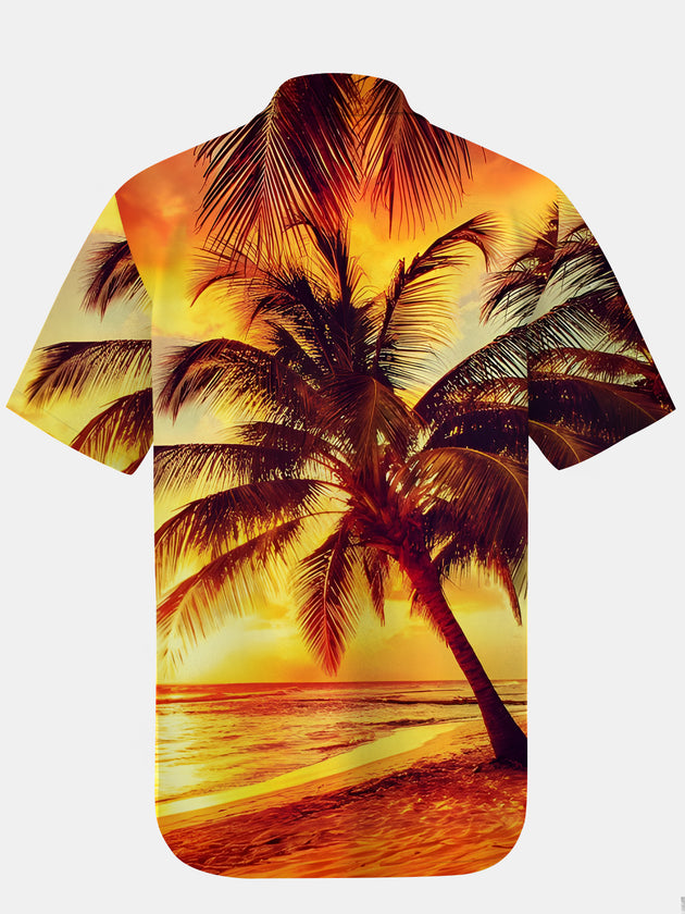 Men's blue Hawaiian print short sleeve shirt back view