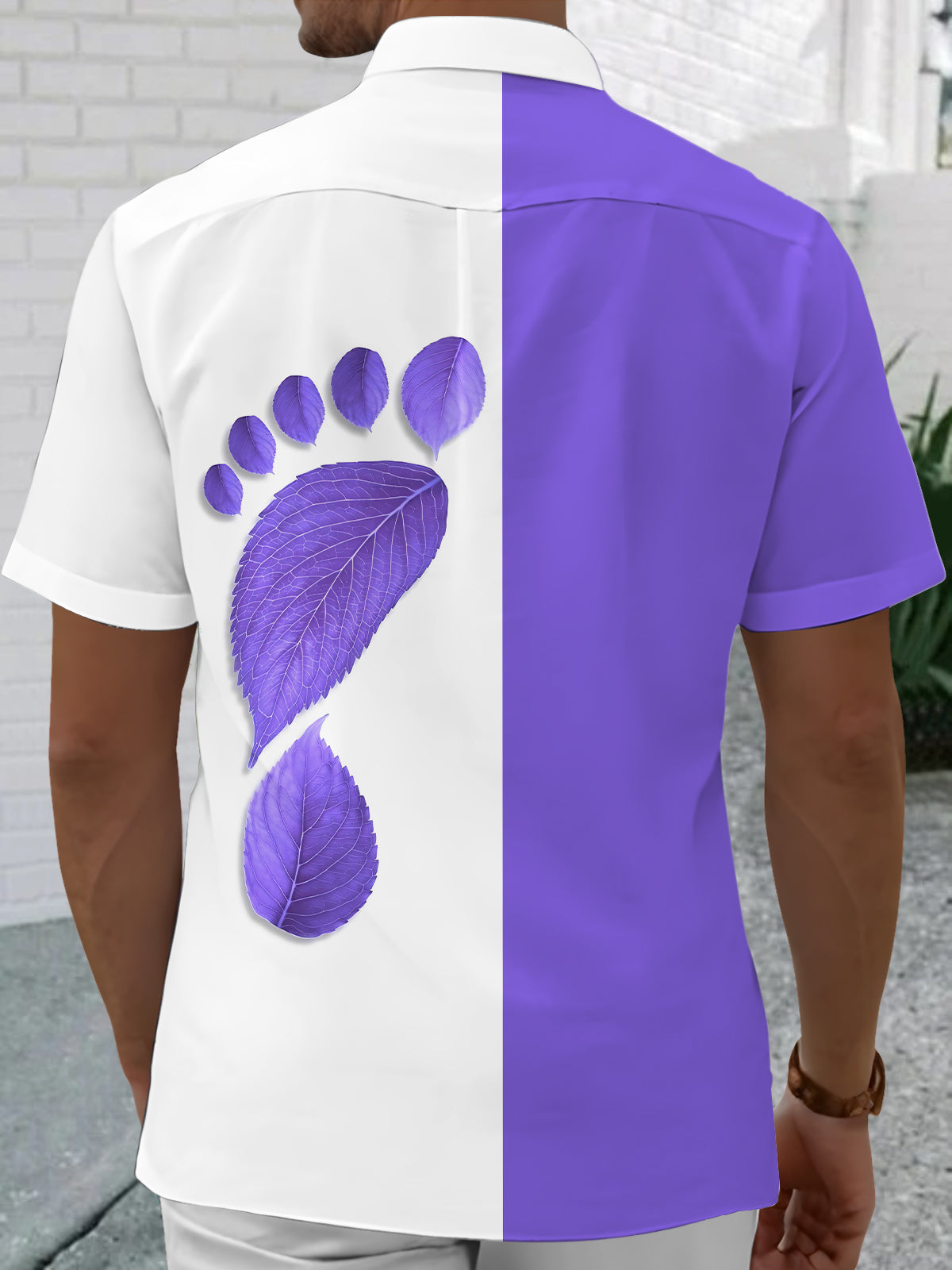 Leaf Footprint Men's Pocket Short Sleeve Shirts