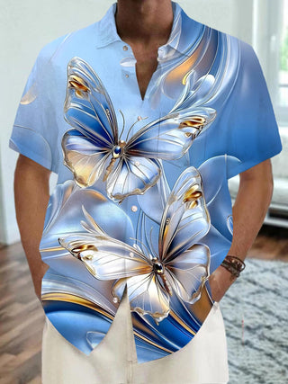 Men's abstract print pocket short sleeve shirt front view