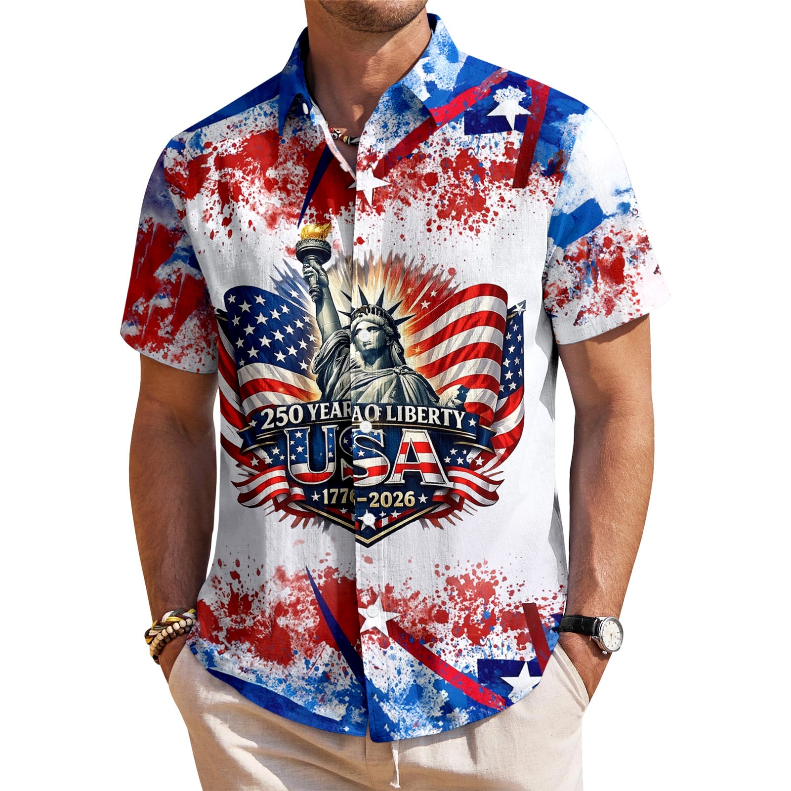 men's red button up shirt Independence Day view 13