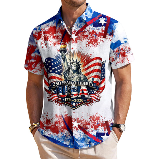 men's red button up shirt Independence Day view 13