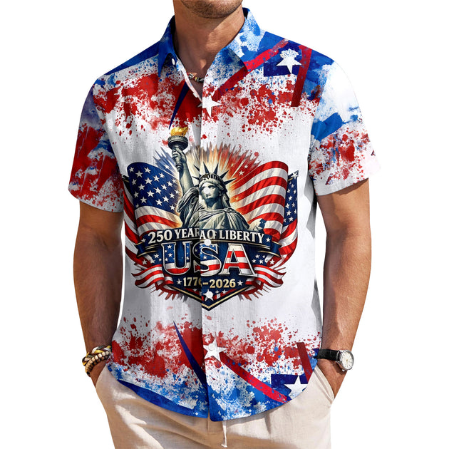 men's red button up shirt Independence Day view 13