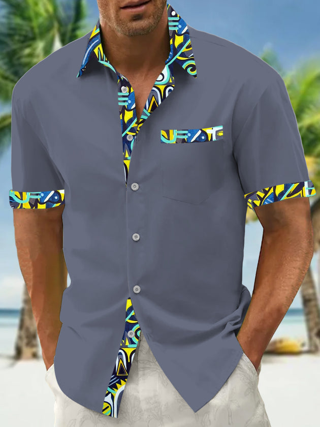 Men's abstract print pocket short sleeve shirt front view