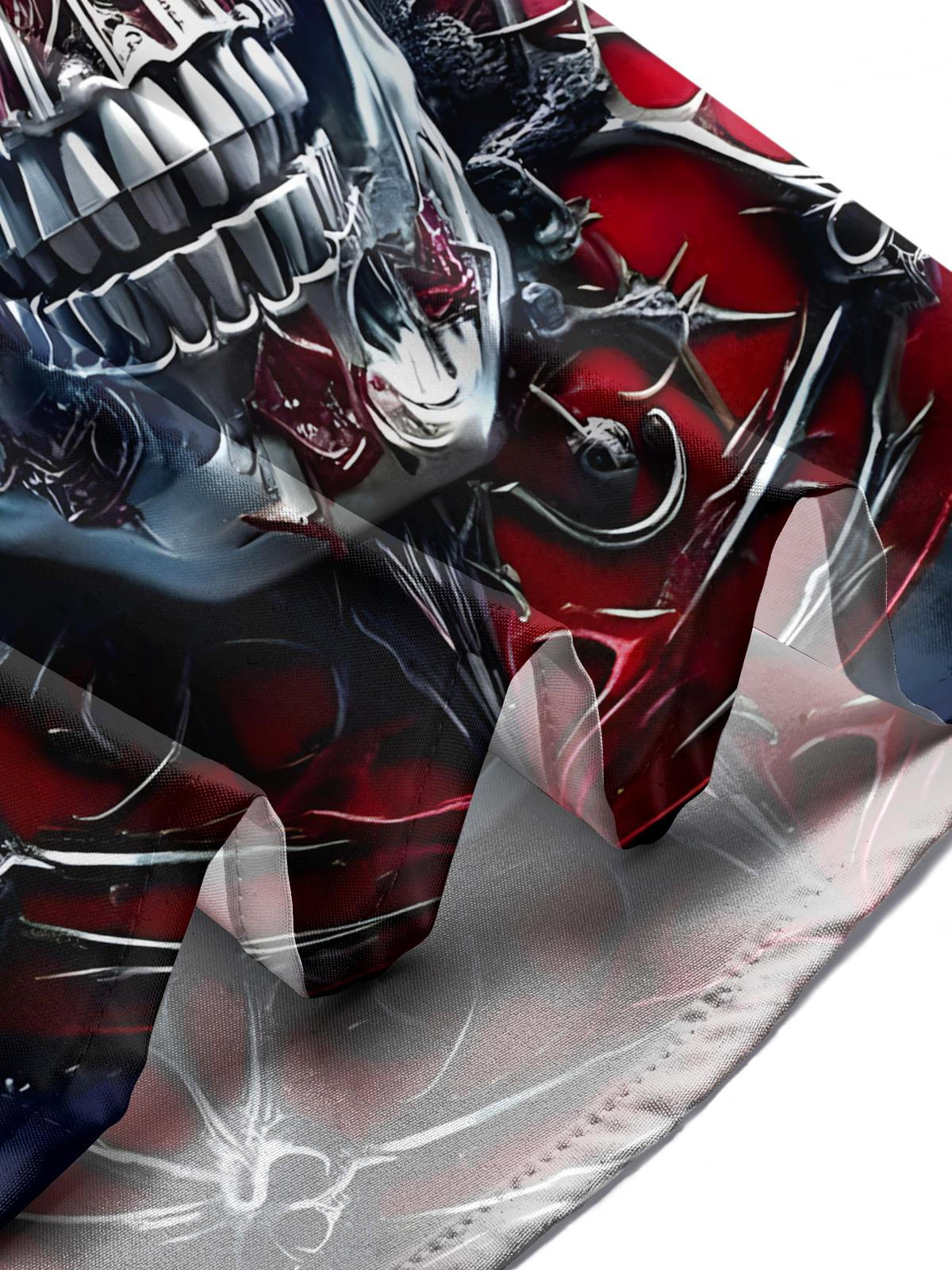 Skull Guitar Print Men's Pocket Short Sleeve Shirts