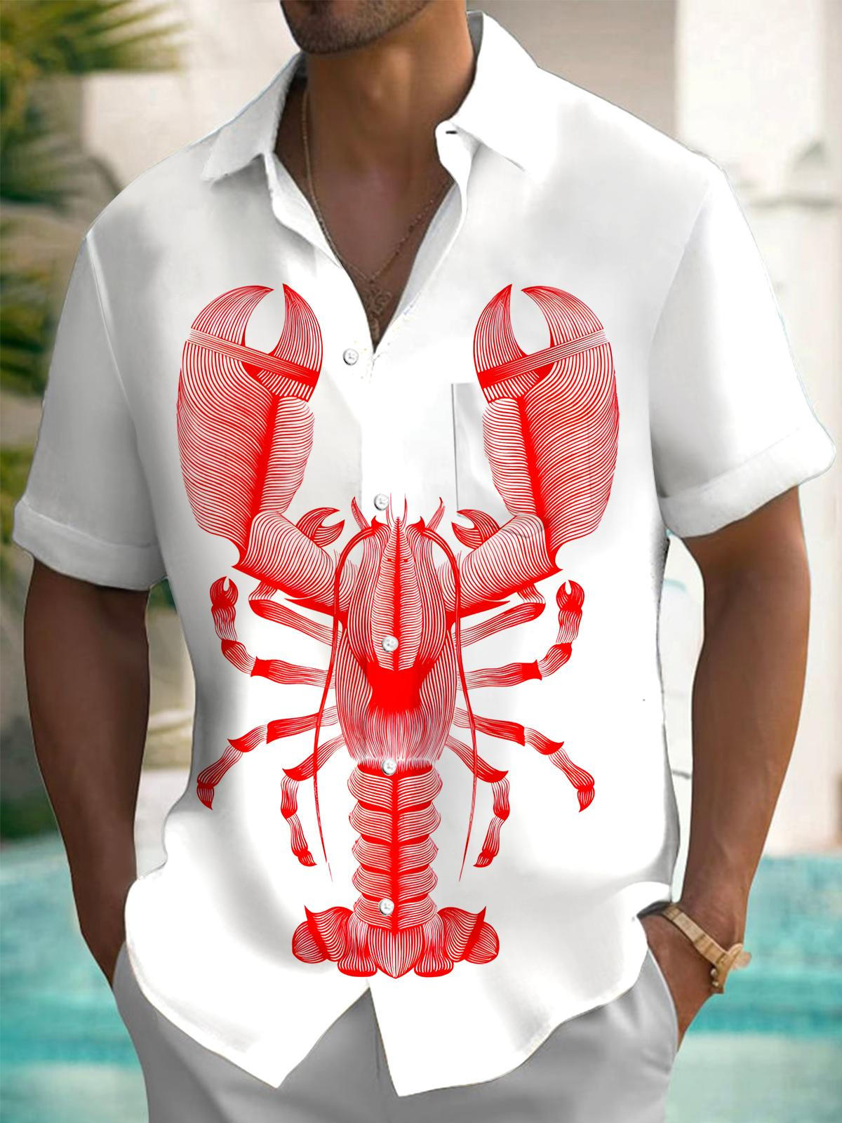 Lobster Print Men's Pocket Short Sleeve Shirts