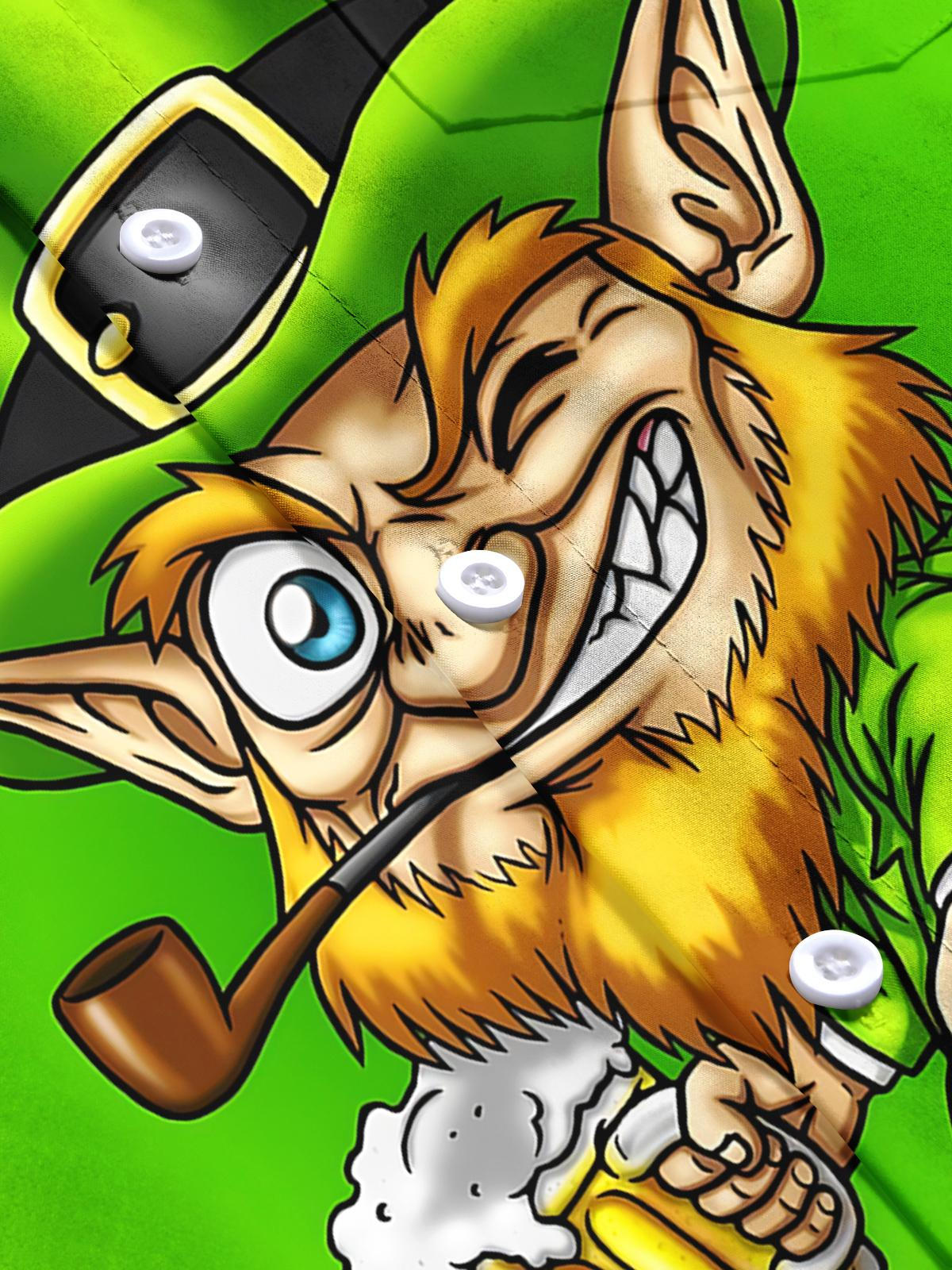 St. Patrick's Day Leprechaun Print Men's Pocket Short Sleeve Shirts