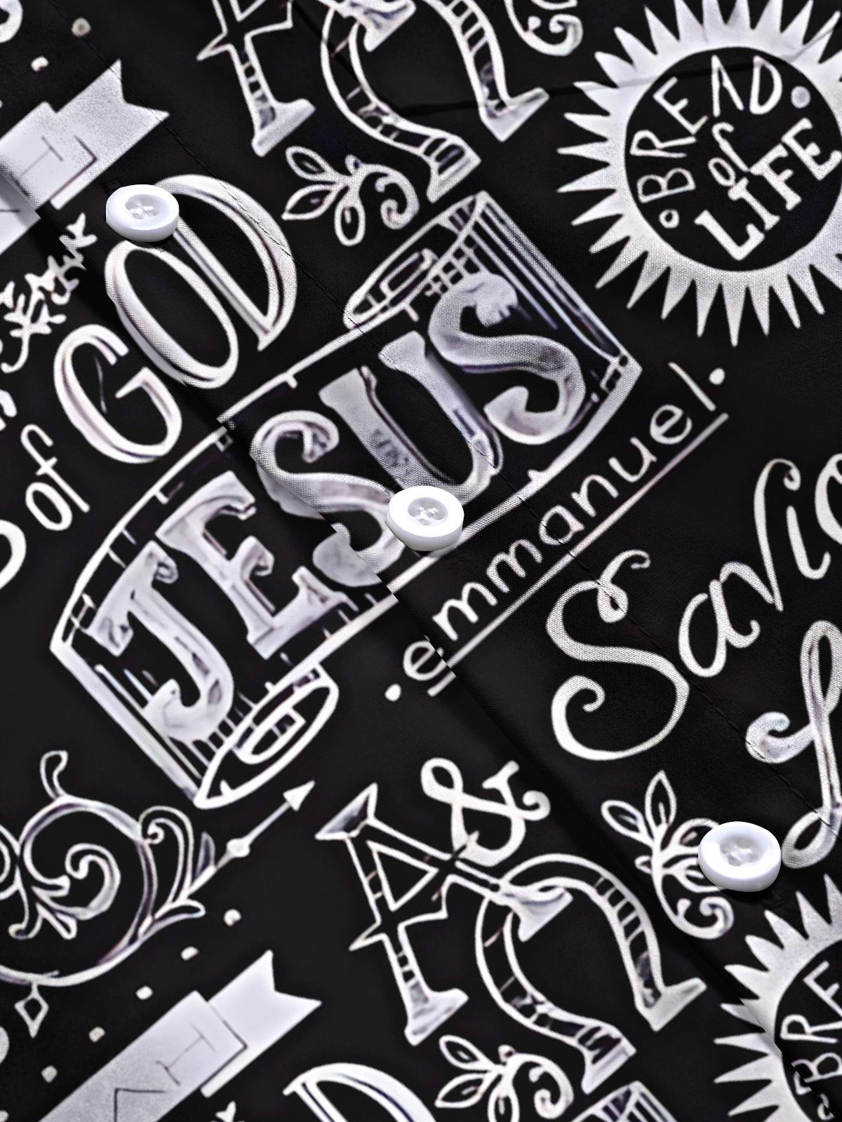 Religious Letter Print Men's Pocket Short Sleeve Shirts