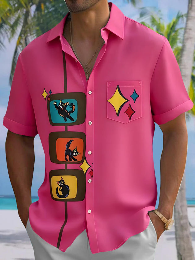men's cat print shirt front view