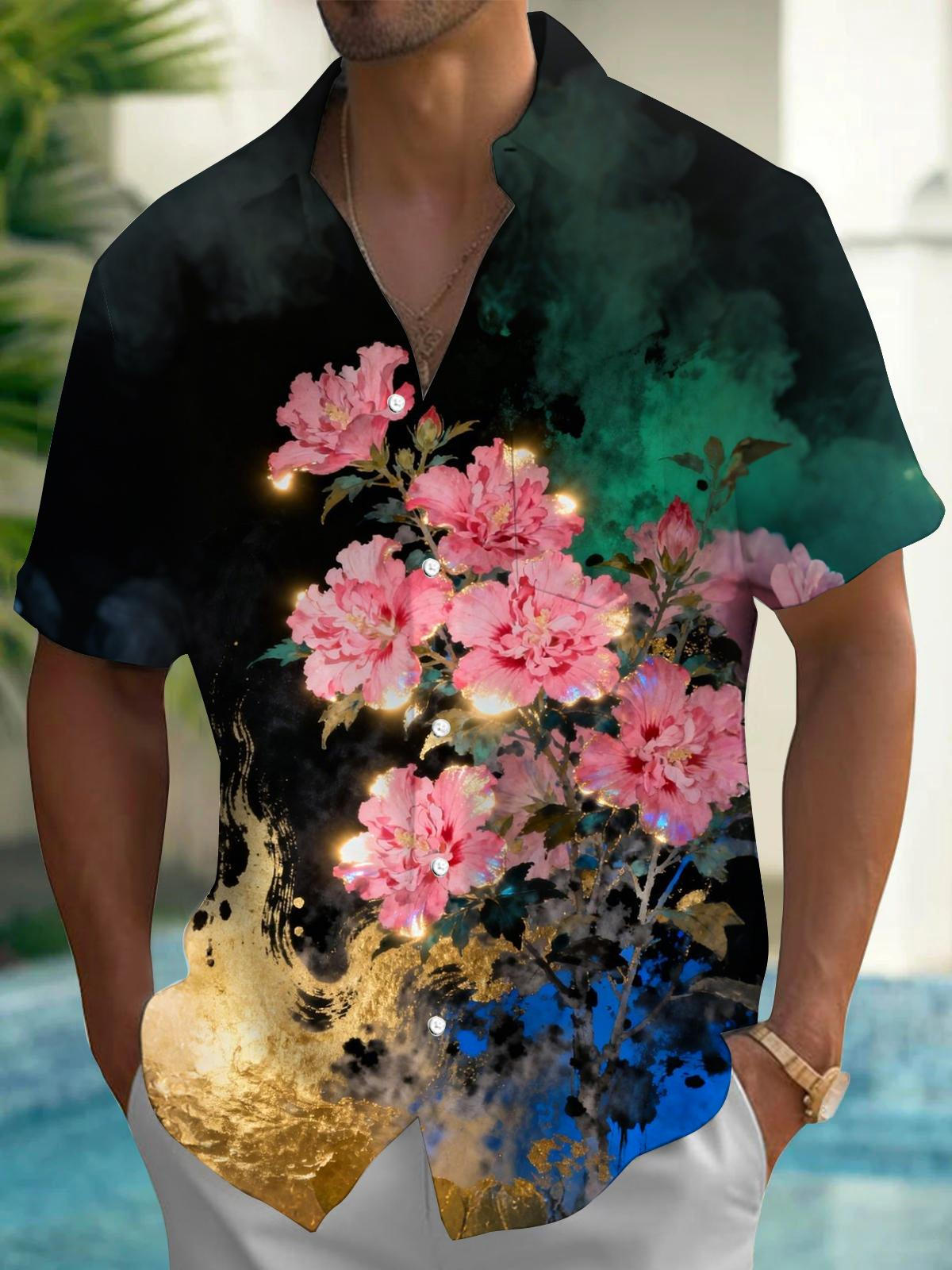 Floral Print Men's Pocket Short Sleeve Shirts