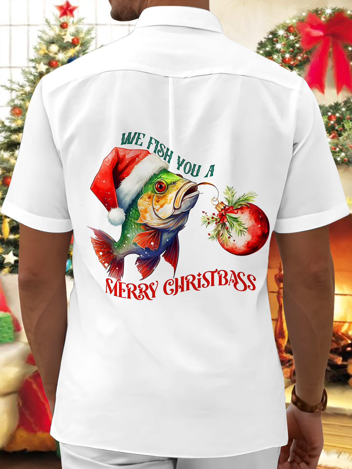 Fun Christmas Fish Light Ball Xmas Men's Pocket Short Sleeve Shirts