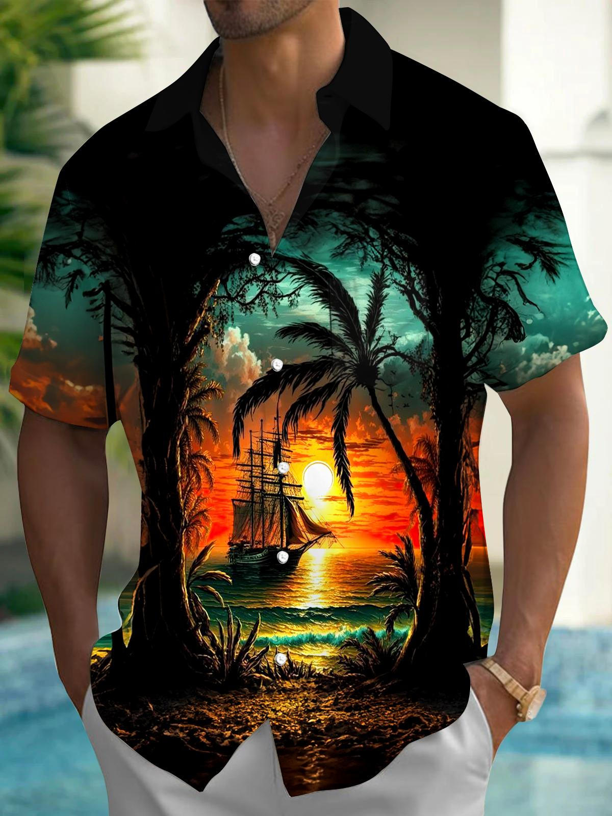 Coconut Tree Men's Pocket Short Sleeve Shirts