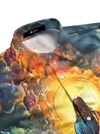 men's graphic art shirt side view