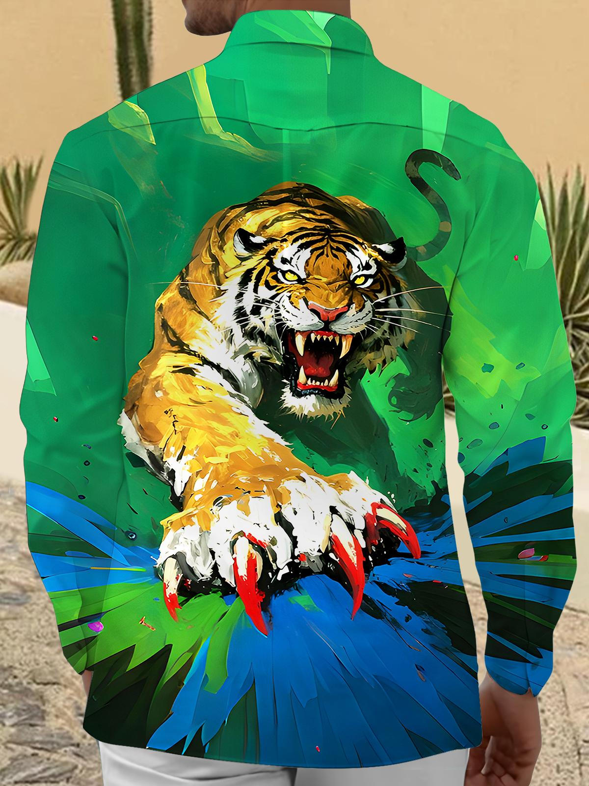 Animal Tiger Men's Pocket Long Sleeve Shirts