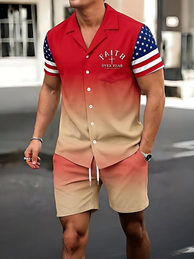 Independence Day Gradient Men's Print Pocket Shorts