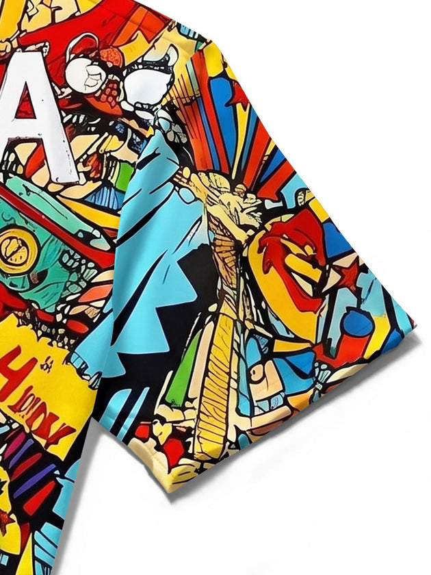 American Independence Day Colorful Graffiti Men's Pocket Short Sleeve Shirts